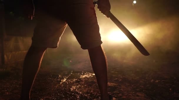 Man Walking Night Holding Weapon — 비디오