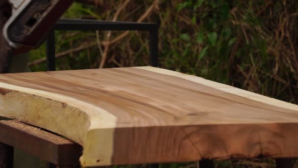 Male Carpenter Using Electric Woodworking Tool Work Outdoors — Vídeo de stock