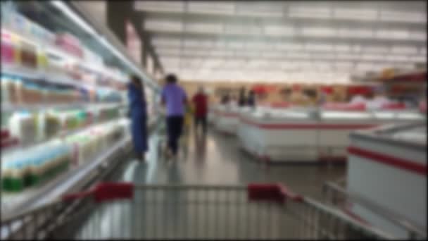 Shoppers Point View Moving Supermarket Aisle — Video Stock