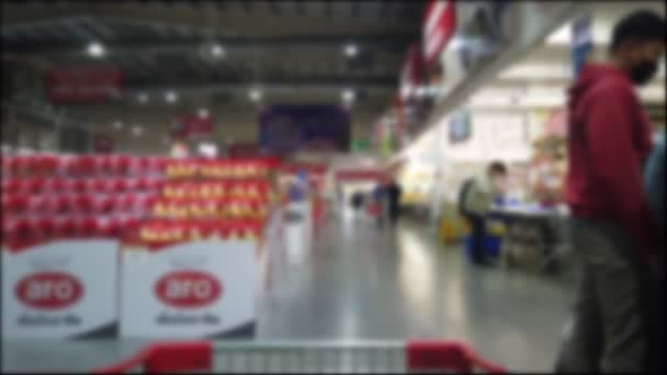 Shoppers Point View Moving Supermarket Aisle — Stok video