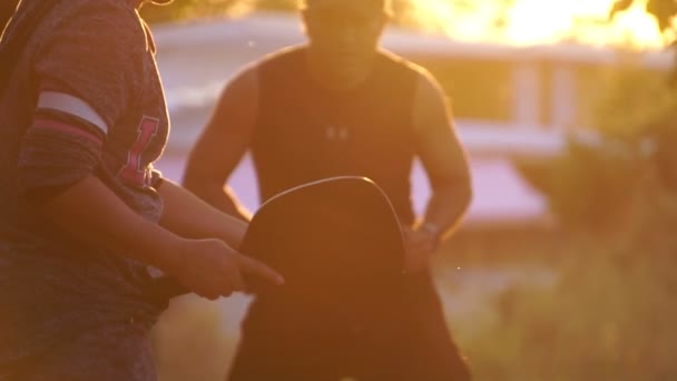 People Having Fun Playing Pickleball Sunset — Vídeo de Stock