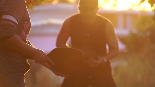 People Having Fun Playing Pickleball Sunset — Stok video