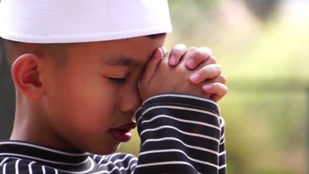 Кадри Хлопчик Молиться Богу Тримаючи Разом Руки — стокове відео
