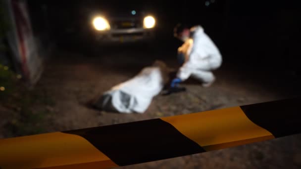 Police Forensics Officers Blocking Area Investigate Murder — Stock Video
