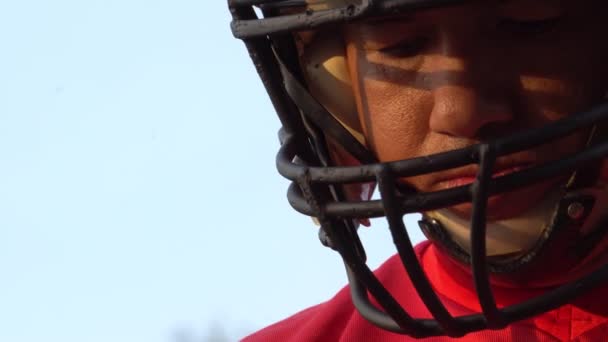 Close Footage Handsome Man Baseball Sports Uniform Helmet — Stockvideo