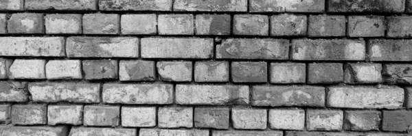 Stará Cihlová Zeď Černobílém Panoramatický Obrázek — Stock fotografie