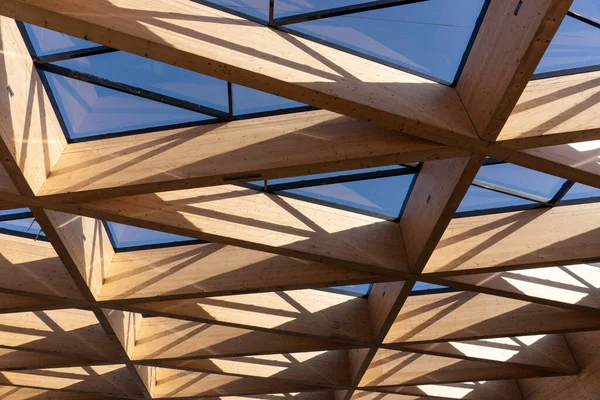 stock image Modern roof construction made of wood and glass