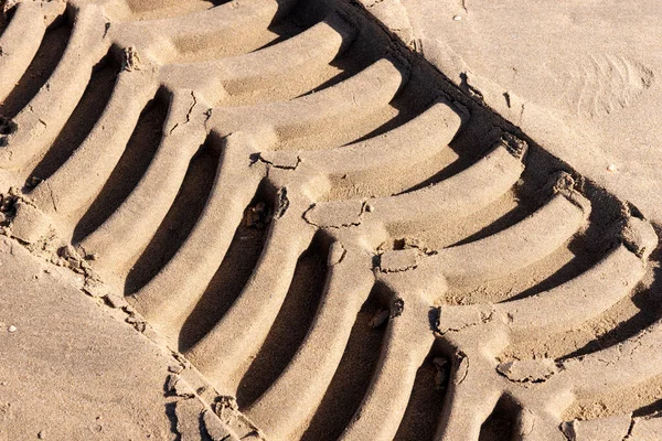 Tire Track Beach Tire Footprint Sand — Stock Photo, Image