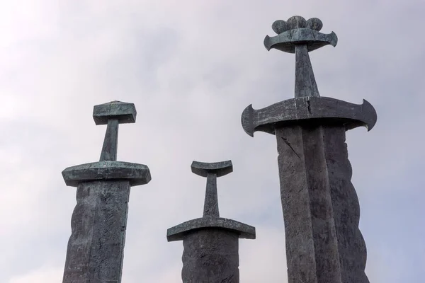 Epées Dans Rocher Monument Commémorant Bataille Hafrsfjord Stavanger Norvège — Photo