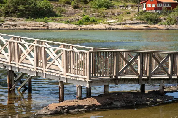 Wooden Híd Langesund Bay Ben Norvégia — Stock Fotó
