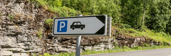 Parking sign, traffic sign board on the street. Panoramic image