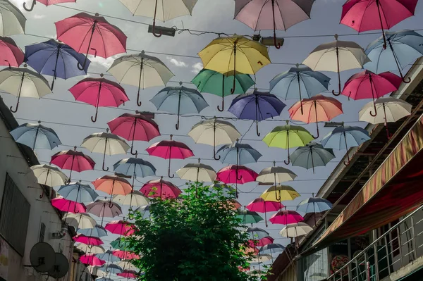 stock image Antalya, Turkey - October 20, 2022 - Street umbrellas with lots 