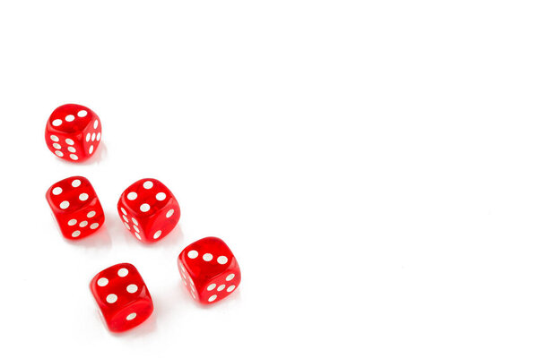 photo of red casino dice on white background