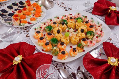 cheese balls sprinkled with ground walnuts,salmon