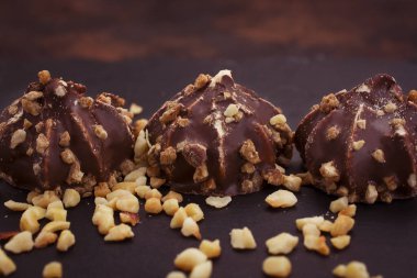 chocolate meringue on dark background dessert