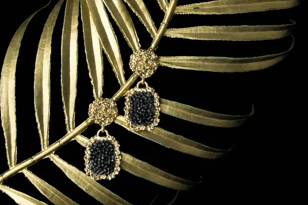 Сережки Діамантами Ізольовані Чорному Тлі — стокове фото