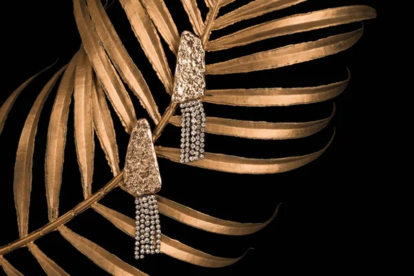 Σκουλαρίκια Διαμάντια Που Απομονώνονται Μαύρο Φόντο — Φωτογραφία Αρχείου