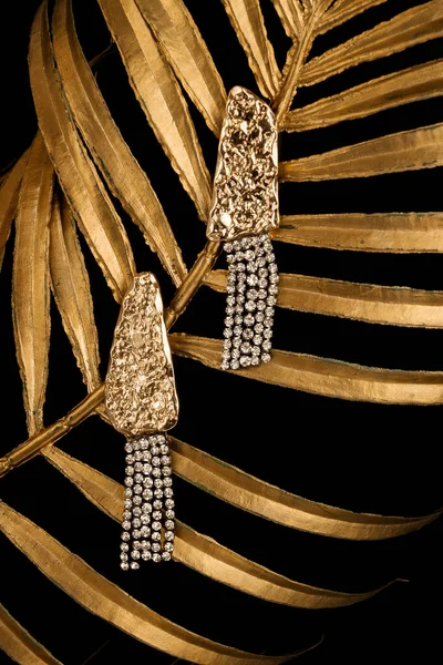 Earrings Diamonds Isolated Black Background — Stock Photo, Image