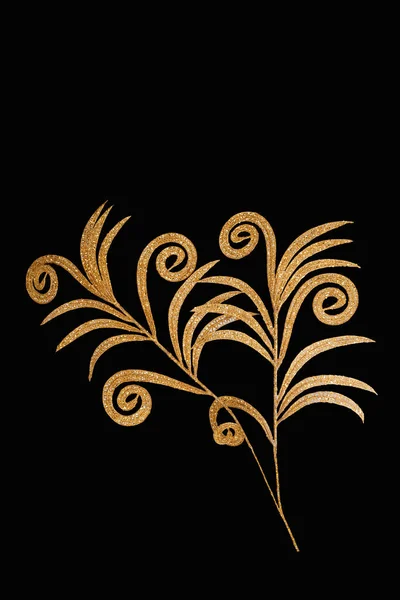 Altın Palmiye Siyah Arka Planda Dekoratif Çiçek Bırakır — Stok fotoğraf