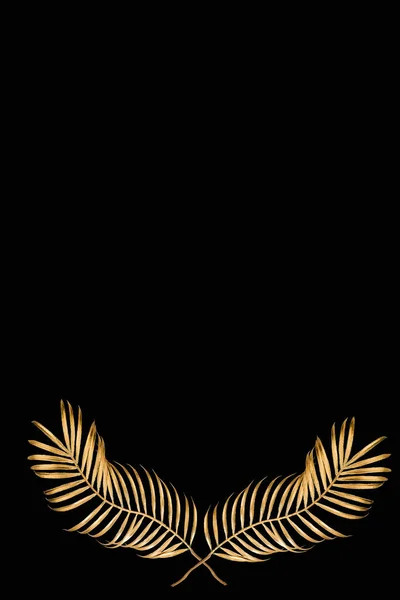 Gouden Palm Laat Decoratieve Bloem Een Zwarte Achtergrond — Stockfoto