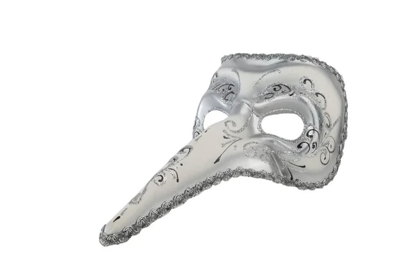 Máscara Veneziana Prata Isolado Branco — Fotografia de Stock