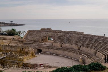 Taragona, Katalonya şehir merkezindeki antik amfitiyatro manzarası