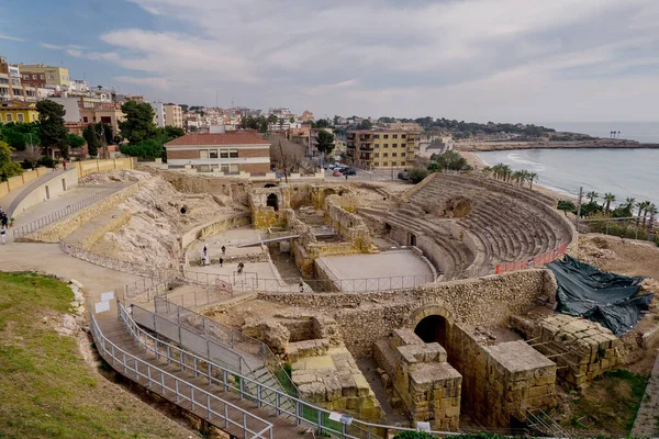 stock image View of the ancient amphitheatre in downtown Taragona, Catalonia