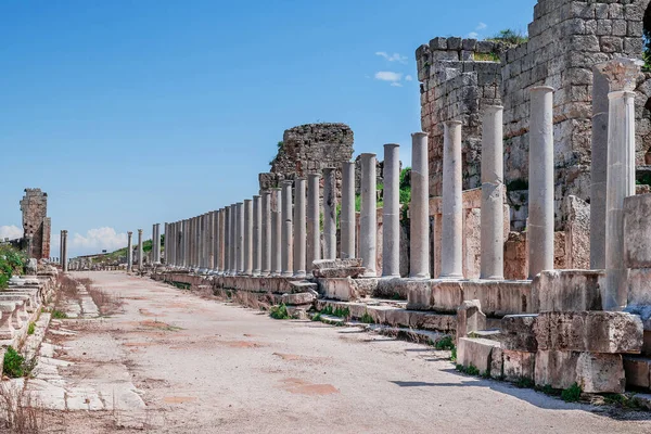 Görög Római Romok Perge Ben Törökország — Stock Fotó