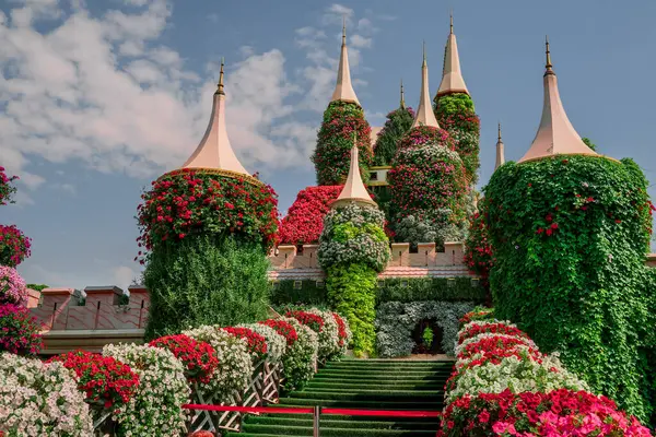 Dubai bahçesindeki güzel çiçeklerin fotoğrafı. 