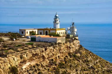 View of the Cabo de Gata lighthouse. This lighthouse belongs to the natural park of Cabo de Gata, Almeria, Spain.