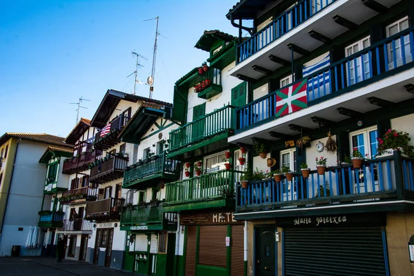 Typical Fishing Houses Basque Coast Balconies Were Painted Leftover Paint — Stock Photo, Image