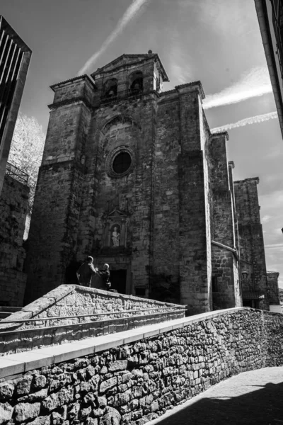 Černobílý Pohled Kostel San Juana Bautisty Tento Kostel Nachází Pasaia — Stock fotografie