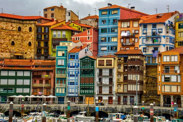Vista Panoramica Bermeo Con Sue Case Pescatori Vicino Porto — Foto Stock