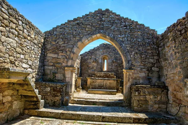 Widok Ruiny Kościoła Santa Maria Castelo Mando Portugalia — Zdjęcie stockowe