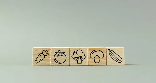 Eating only vegetables, healthy eating concept, carrot, tomato, broccoli symbol