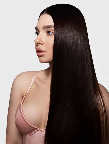 Fashion Woman Straight Long Shiny Hair Beauty Hair Care High — Stock Photo, Image