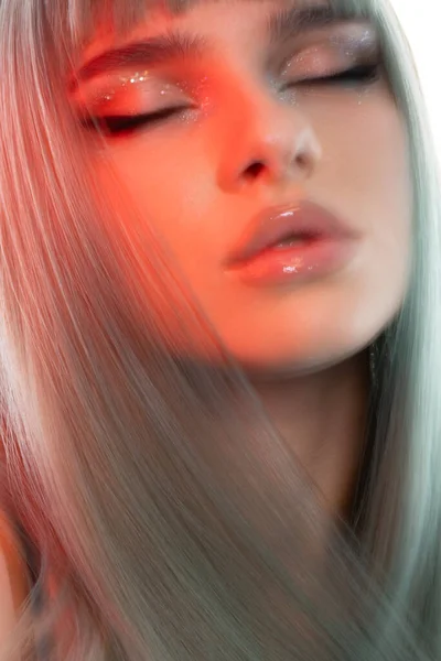 Modelul Moda Fata Femeie Culori Luminoase Neon Albastru Rosu Lumini — Fotografie, imagine de stoc