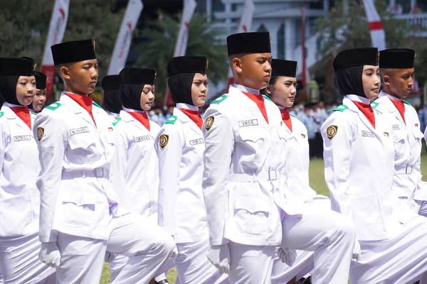Ινδονησιακή Σημαία Raiser Paskibraka Τελετή Ημέρα Ανεξαρτησίας — Φωτογραφία Αρχείου