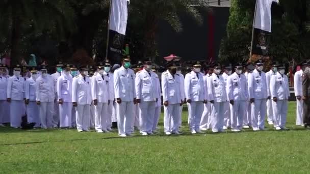 Levantador Bandeira Indonésio Paskibraka Cerimônia Dia Independência — Vídeo de Stock