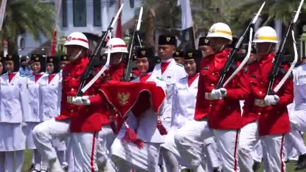 Indonesische Vlag Raiser Paskibraka Onafhankelijkheid Dag Ceremonie — Stockvideo