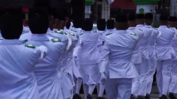 Indonéská Vlajková Loď Paskibraka Den Vyhlášení Nezávislosti — Stock video