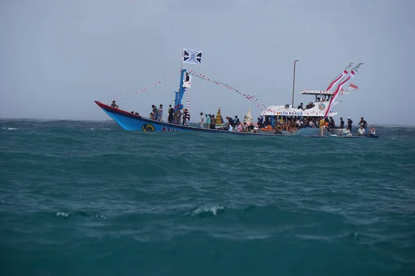 stock image Petik laut ceremony on tambakrejo beach. Petik laut is Javanese fisherman thanksgiving and one of the indonesian intangible cultural heritage