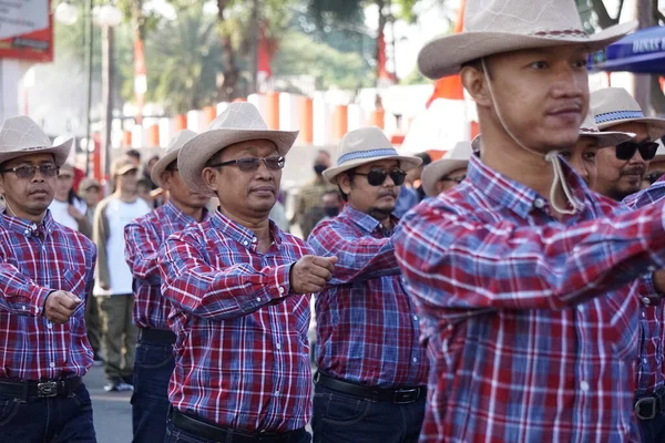 Indonesiano Che Partecipa Alla Marcia Baris Berbaris Celebrare Giorno Dell — Foto Stock