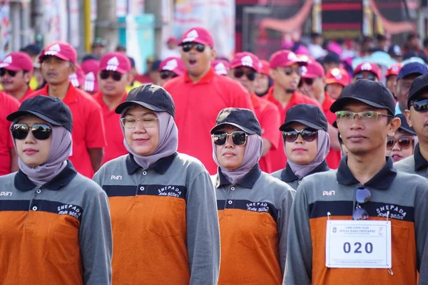 Indonésio Participando Marcha Baris Berbaris Para Celebrar Dia Independência Indonésia — Fotografia de Stock