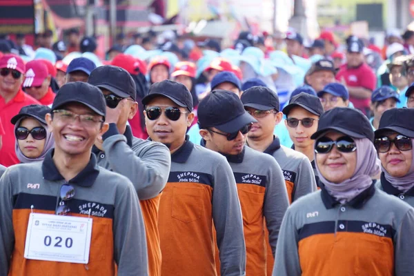 Indonésio Participando Marcha Baris Berbaris Para Celebrar Dia Independência Indonésia — Fotografia de Stock