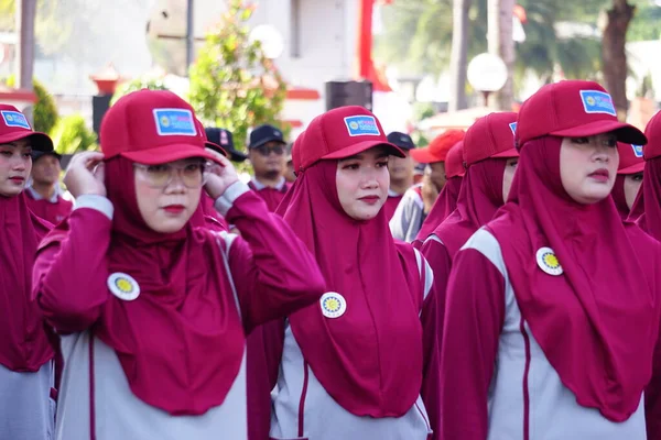 Indonesisk Deltar Marschen Baris Berbaris För Att Fira Indonesiens Självständighetsdag — Stockfoto