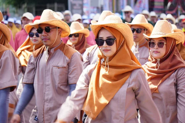 Indonéská Účast Pochodu Baris Berbaris Oslavu Indonéského Dne Nezávislosti — Stock fotografie
