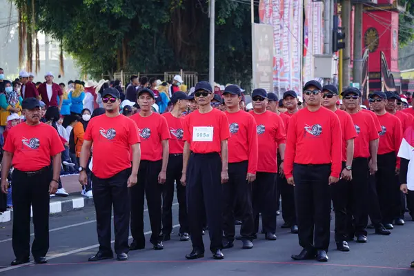 Indonesiano Che Partecipa Alla Marcia Baris Berbaris Celebrare Giorno Dell — Foto Stock