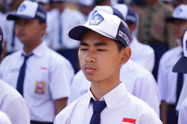 Indonéští Studenti Střední Školy Kteří Účastní Pochodu Baris Berbaris Oslavu — Stock fotografie