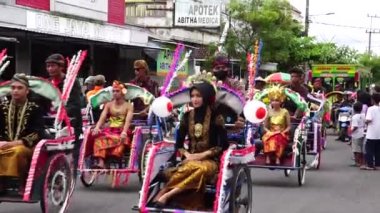 Pedicab carnival on celebration grebeg pancasila. Grebeg Pancasila is held to celebrate Pancasila day